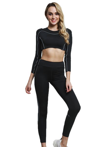 

leopard lace fitness long sleeve yoga set running suit fitness flexiable black color breathable 2019 new gym trainning suit, White;black