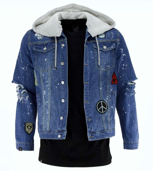 

mens fashion new spring denim jackets ripped holes hiphop street casual jacket coats, Black;brown