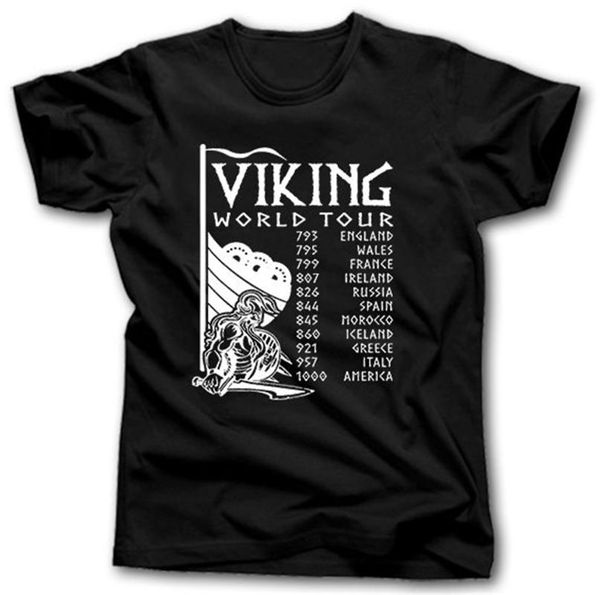 

viking world tour футболка мужчины женщины s-3xl odin thor рагнар норвегия norge valhalla плюс размер одежды tee shirt, White;black