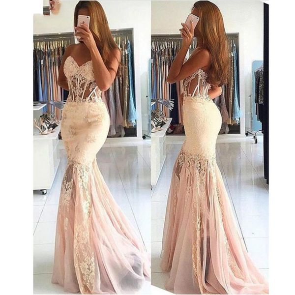 

2022 see through prom dresses mermaid sweetheart tulle lace beaded party maxys long gown evening robe de soiree, Black;red