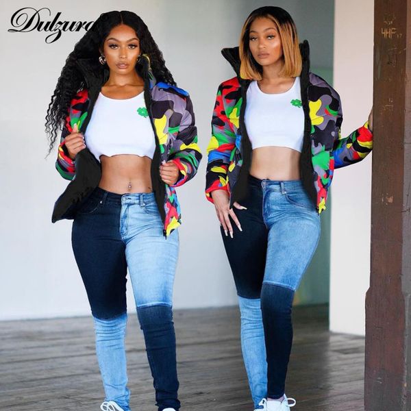 

dulzura camouflage women short duck down jacket outerwear bubble coat streetwear clothes 2019 autumn winter korean boyfriend, Black