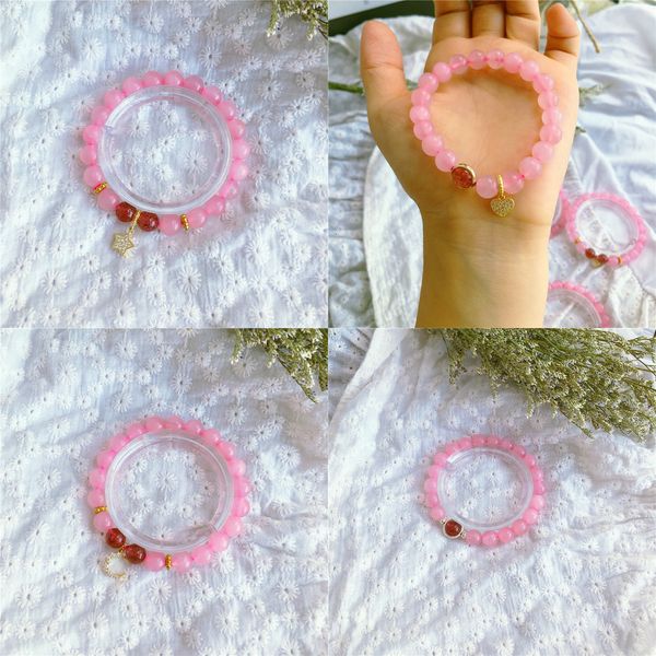 

14 natural powder single circle hand string bracelet collocation k venus month pendeloque cut diy accessories hand string gift, Black