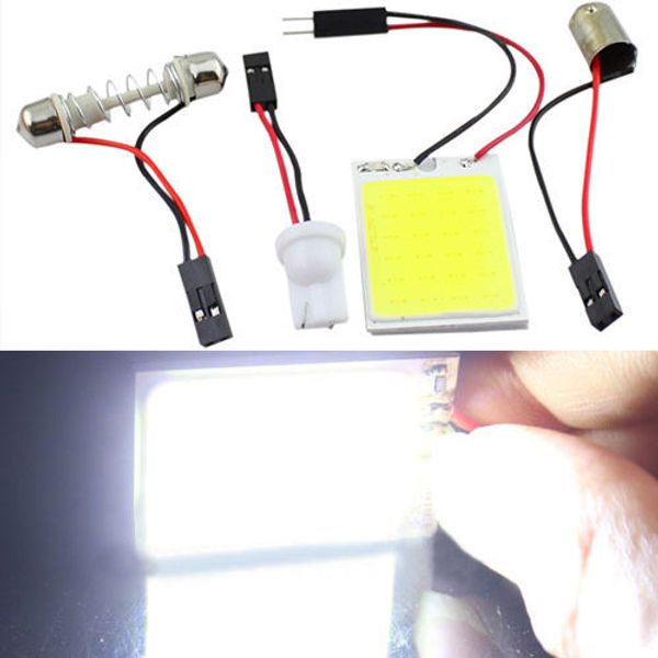 

4xt10 w5w c5w festoon ba9s 3 adapter 24 36 48 chips cob led auto panel light reading bulb car interior map dome lamp super whitecar led 1x