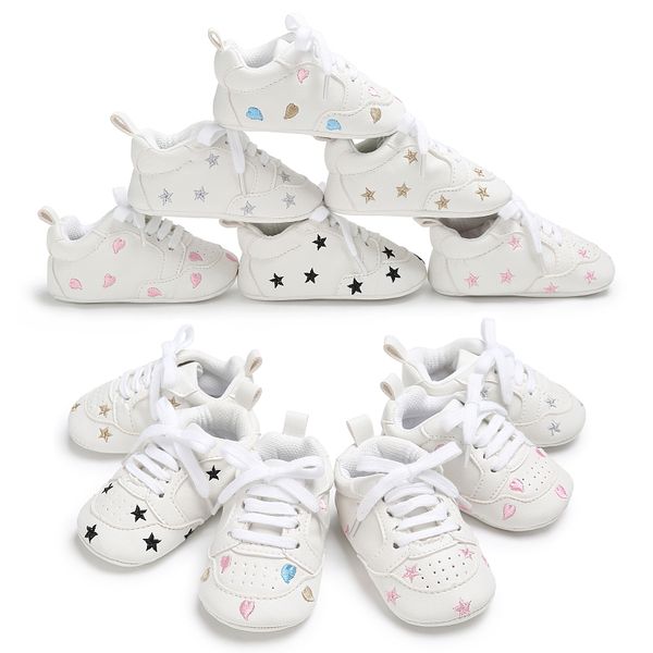 

new infant toddler soft sole print star lace-up prewalker sneakers baby boy girl crib shoes newborn 18 months first walk shoes