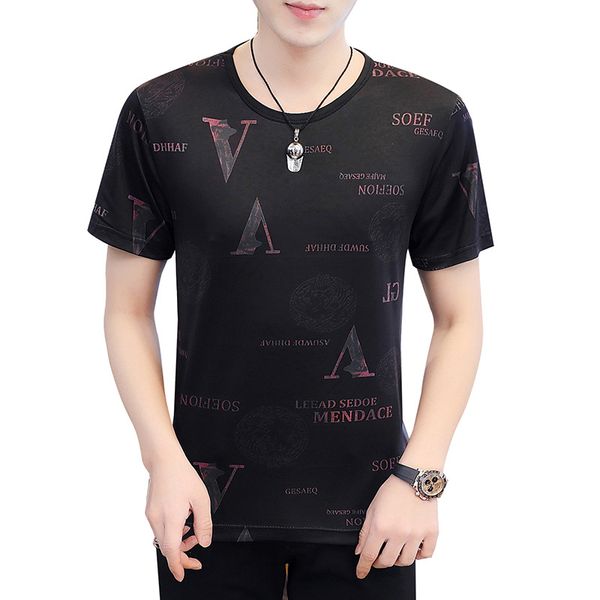 

men's t-shirts 2020 summer fashion new men casual letter print thin t shirts crew neck mens slim tees 5 styles plus size m-9xl, White;black