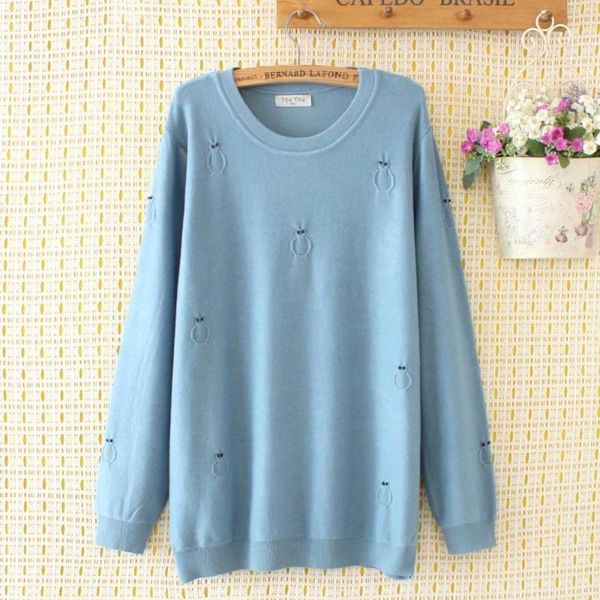 

plus size solid black wool beading women loose sweaters 2020 new winter casual ladies pull knitted female oversize sky blue, White;black