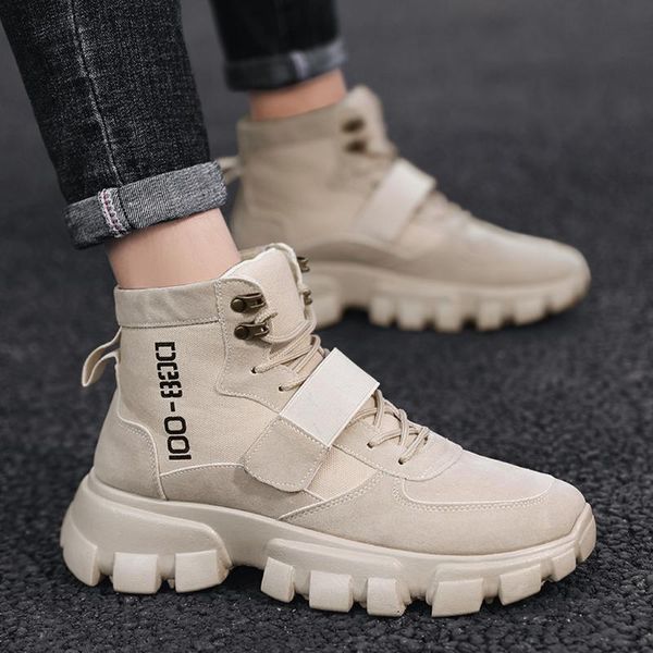 

cool style boys pure color thick-soled winter warm booties shoes men's retro high-casual wild slip-on tooling boots shoes, Black