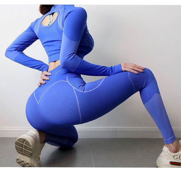 

бесшовные йоги набор для йоги с длинным рукавом топы и леггинсами женского спортивной одежды костюмы фитнес одежда спорт рубашка тренировка