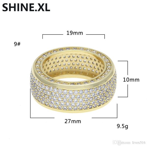 

hip hop rock gold silver color plated micro pave zircon round ring full iced out bling ring for male gift jewelry