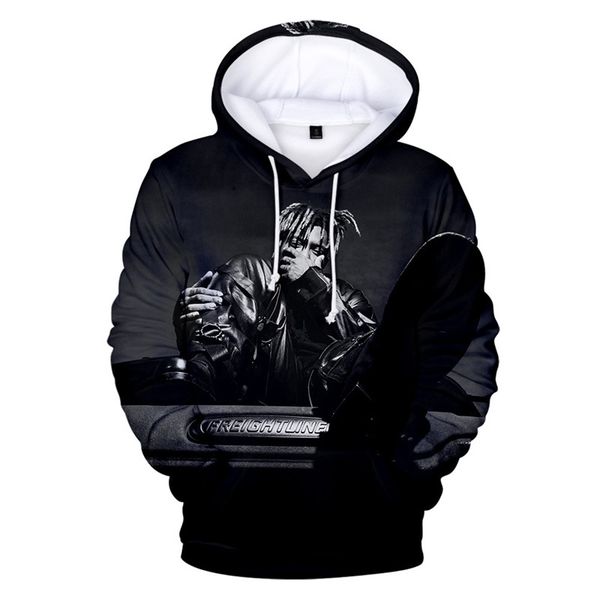 

juice wrld mens pullover hoodies fashion american rapper 3d printed hoodies plus size long sleeve sweatshirts, Black