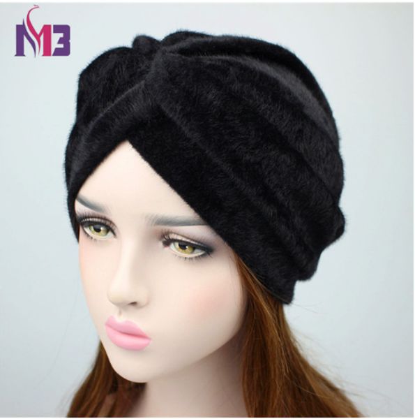 

new luxury ladies fur headscarf winter cap women beanie hats cotton womens hats fashionable bonnet femme turban hat, Blue;gray