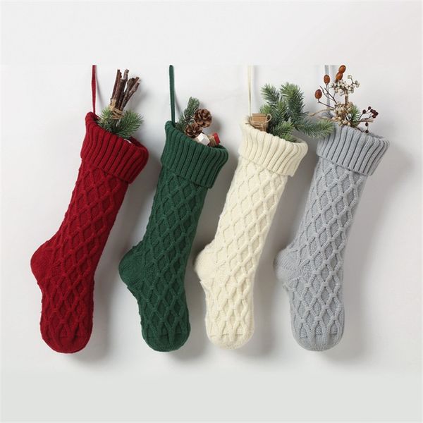 

christmas acrylic knitted socks red green white gray knitting stocking christmas tree hanging gift sock xmas party candy stockings
