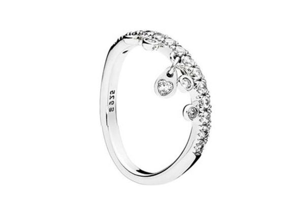 Clear CZ Diamond 925 Sterling Silver RING Set Logo Scatola originale Pan Lampadario Goccioline Anelli per le donne Ragazze Gioielli da sposa W191