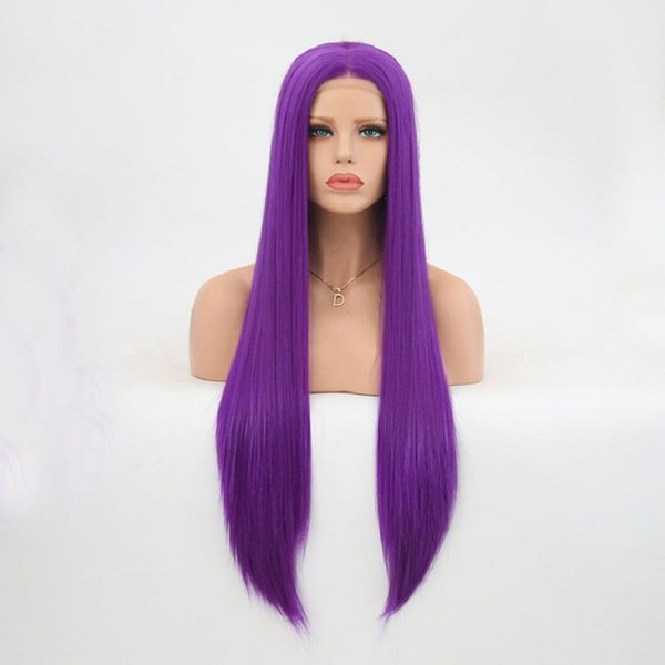 Luckystar Hot Sexy Middle Part Dark Purple Synthetic Long Straight