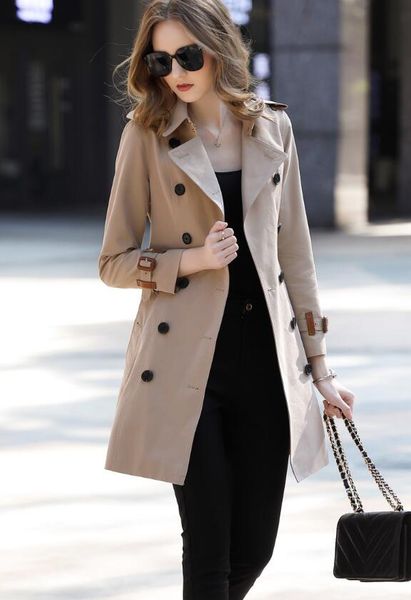 

desig new fashion b8127f370 middle long breasted double trench new quality brand coat/high women version for trench women england vgvg, Black