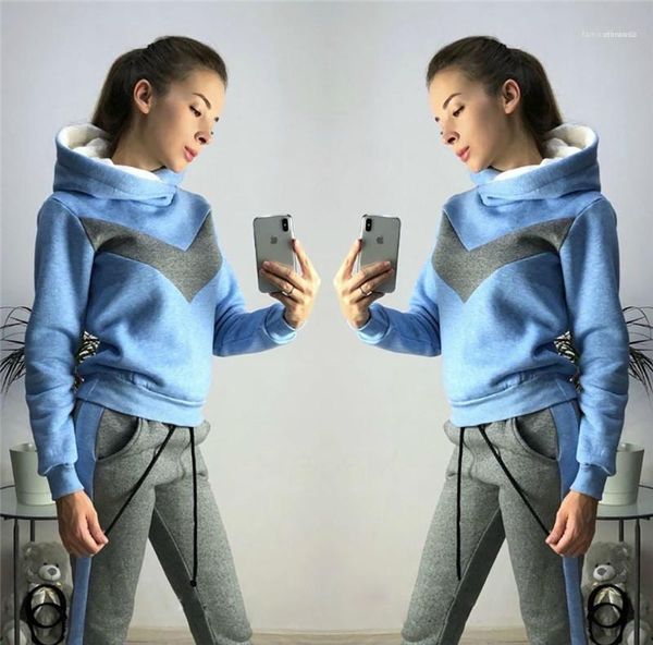 

piece sets female clothing winter panelled womens 2pcs sports sets long sleeve hooded sweatshirts ladies two, White