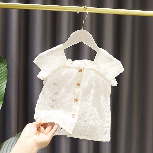 

children shirt kids clothes 2020 for baby girls shirts short sleeve summer toddlers white lace, White;black