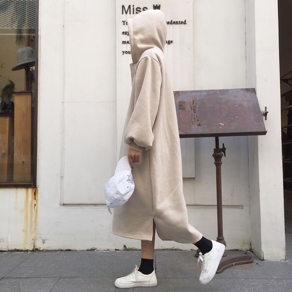 

warm leisure sweatshirt long section hoodies autumn winter plus velvet thickening women's jacket 16 orders -80, Black