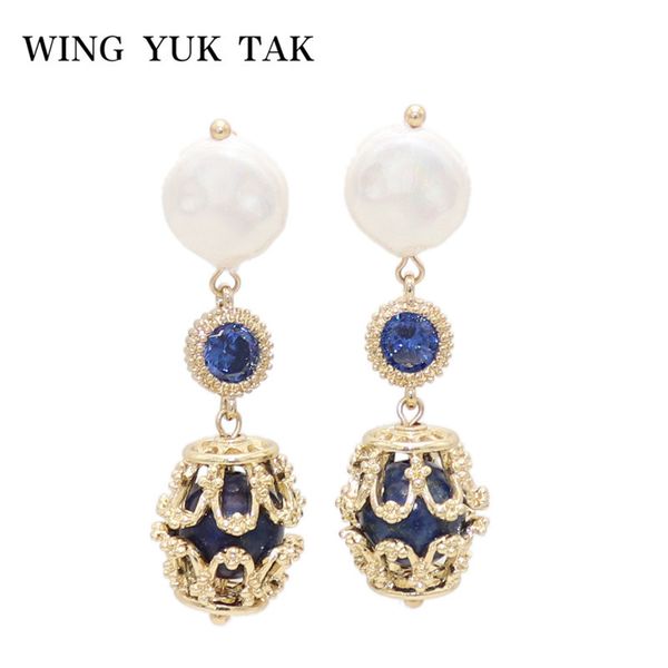 

fashion luxury charm simulated pearl earrings for women vintage blue natural stone drop earrings jewelry 2019, Silver