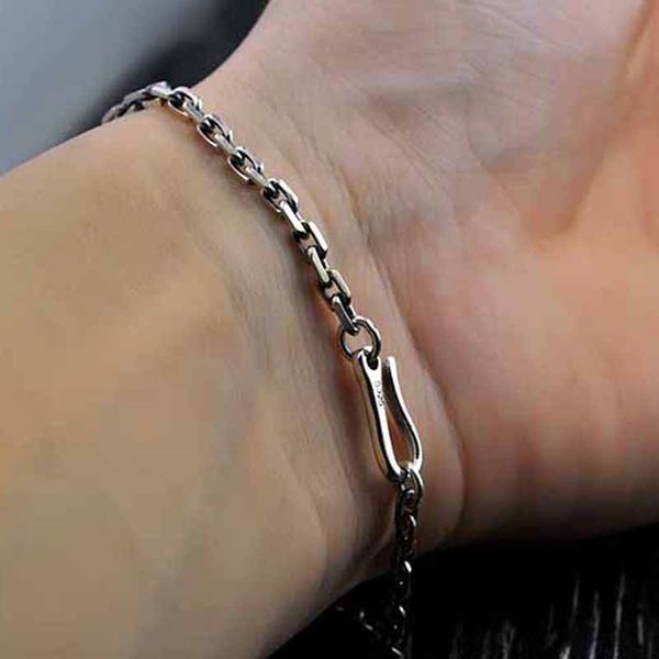 

real 100% s925 sterling silver too angle chain link vintage bracelets for women girls fine jewelry hook bracelet, Black