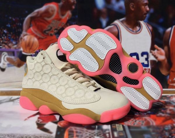 

women men 13 cny chinese coin basketball shoes trainers 13s chinese new year pale ivory digital pink gold sports sneaker with box