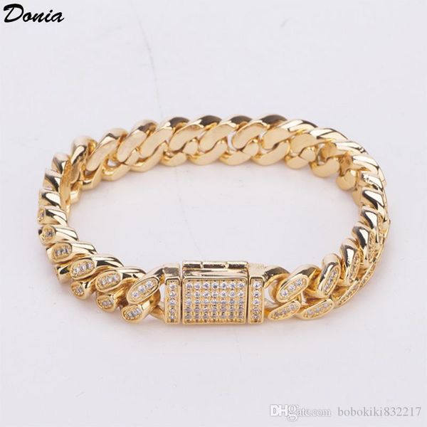 

donia jewelry fashion european and american copper micro inlaid zircon cuban bracelet box button men's hip hop style jewelry christmas, Black