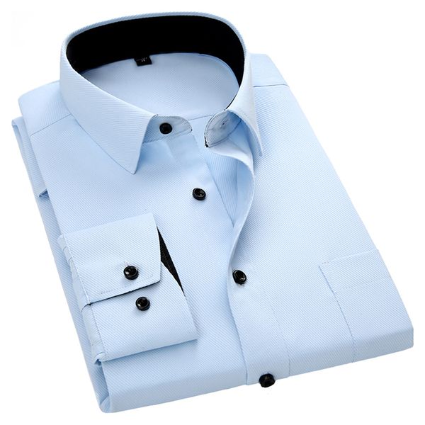 

men's long sleeve casual shirt twill solid black button design male social slim fit business dress shirt, White;black