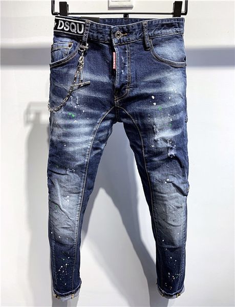 

2020 new fashion jeans luxury menswear designer jeans patch slim paint feet motorcycle mens jeans, Blue