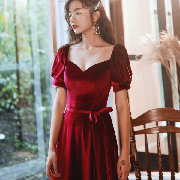 

платье 2020 платье знаменитости тост вино одно слово плечо hubble пузырь рукав 2020 fall back on малый velvet engagement чтобы marry, Black