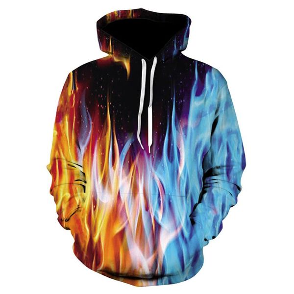 

2019 new colorful flame hoodies 3d sweatshirts men women hooded loose velvet autumn winter coat streetwear jackets hoodies, Black