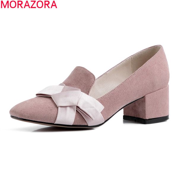 

morazora tamaÃ±o grande 33-43 2020 zapatos dulces de moda mujer tacones altos punta cuadrada rosa vestido zapatos verano slip-on damas, Black