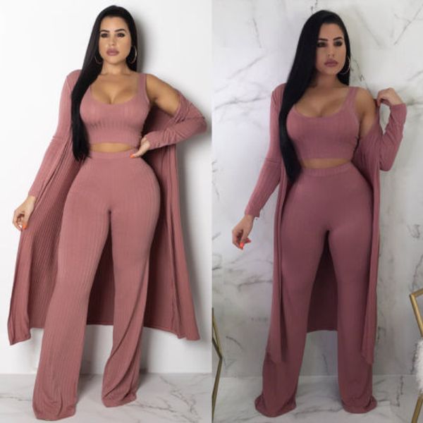 

2018 new women 3pcs tracksuit long coat +crop +pants sets casual autumn outwear solid sweater suits plus size s-xxl, White
