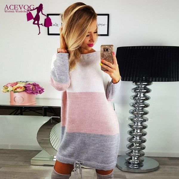 

women fashion round neck long sleeve contrast color winter, autumn casual patchwork dress, Black;gray