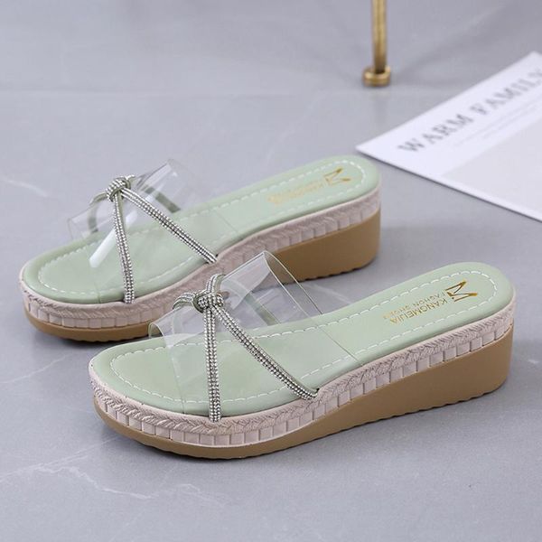 

2020 new fashion wedges crystal open toe slippers ladies causal shoes women's slippers summer beach sliders shoes