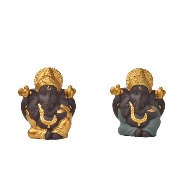 

2 pieces resin crafts ganesha statue elephant god figurine for deskshelf