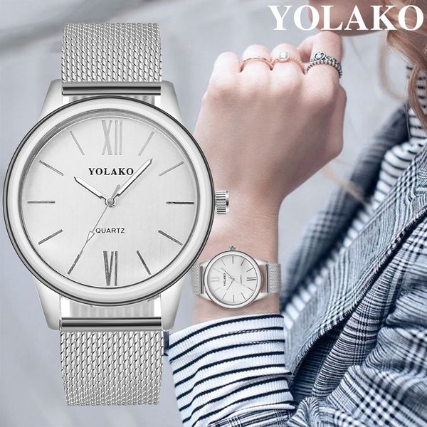 

yolako simple business women watches brand quartz wristwatch casual dress mesh belt ladies watches clock gift montre femme #w, Slivery;brown