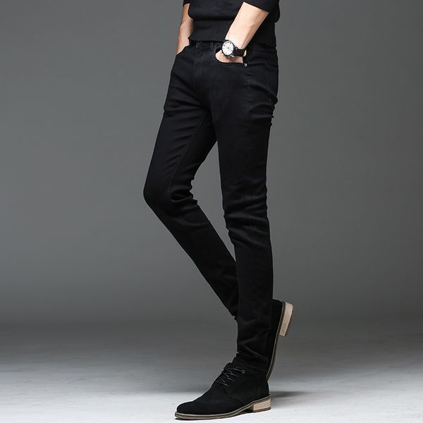 

men's jeans slim fit elastic men pencil pants skinny black casual, Blue