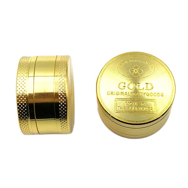 Premium 40mm Golden Smoking Herb Grinder 3 camadas de 3 peças Gold Zinc liga de zinco Metal Tobacco Herbal Spice Crusher Muller