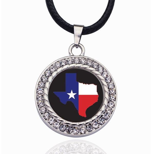 

texas pride circle charm crystal pendant necklace for women wedding party gift, Bronze;silver