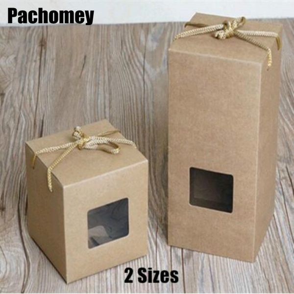 

2 размеры оптовая подарочная коробка с окном браун торт box kraft коробки для конфет конфеты крафт-бумага упаковка креп pp824