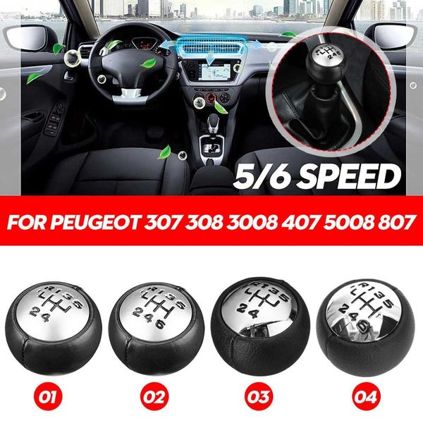 

5/6 speed car gear shift knob lever shifter hand ball pu leather chrome matte for 307 308 3008 407 5008 807