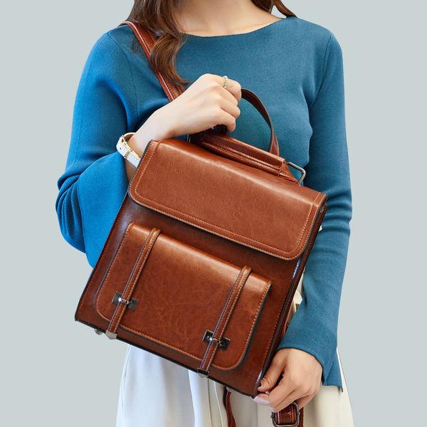

backpack new fashion oil wax cowhide women's backpack can be handled or shoulder leather women's bag sh110001