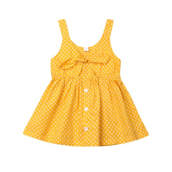 

2019 милые дети малыша летняя девочка желтый принт точка платье одежда без рукавов принцесса лук ну вечеринку детские платья одежда сарафан, Red;yellow