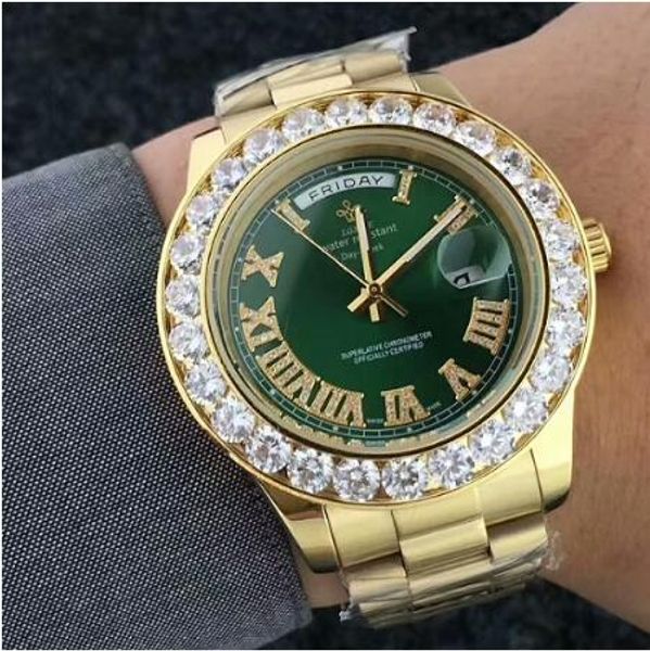 Top Marke Große Diamant Luxus Männer Gold Uhr Männer Edelstahl tag-datum Männer der Armbanduhr Präsident Top männlichen Uhr Für relogio masculino