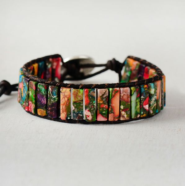 

women bracelet jewelry new natural stone tube beads vintage leather wrap bracelet gifts dropshipping jewelry, Golden;silver