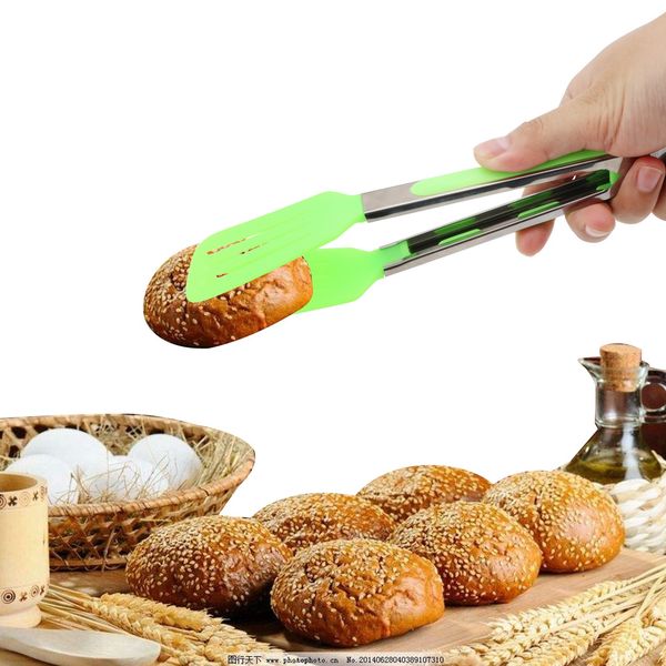 

salad serving bbq tongs non-stick kitchen tongs silicone pizza bread steak clip stainless steel handle utensil
