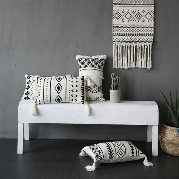 

puredown tufted pillowcase black checkered diamond nordic wind lumbar tassels tufted pillowcase cushion pillow