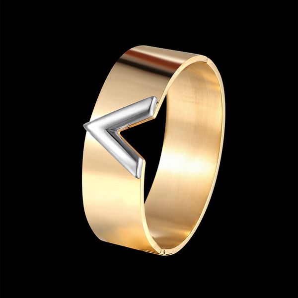 

fateama simple and generous stainless steel letter v neutral bracelet&bangle fashion jewelry is the choice for gifts, Black