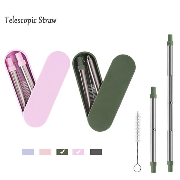 

eimai reusable collapsible drinking straws stainless steel metal straw adjustable straw with brush storage box a03