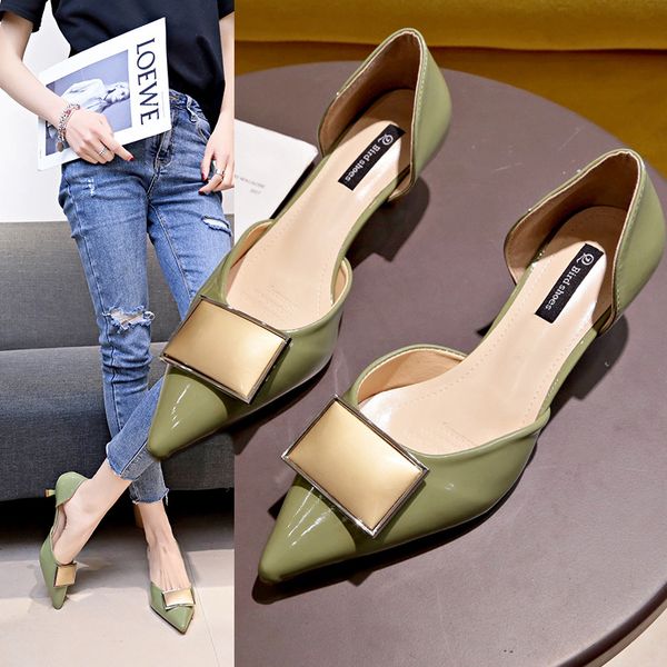 

mxhy pointed french girl high heel stiletto net red wild nude square buckle fairy high heels 2019 new sandals heels casual, Black